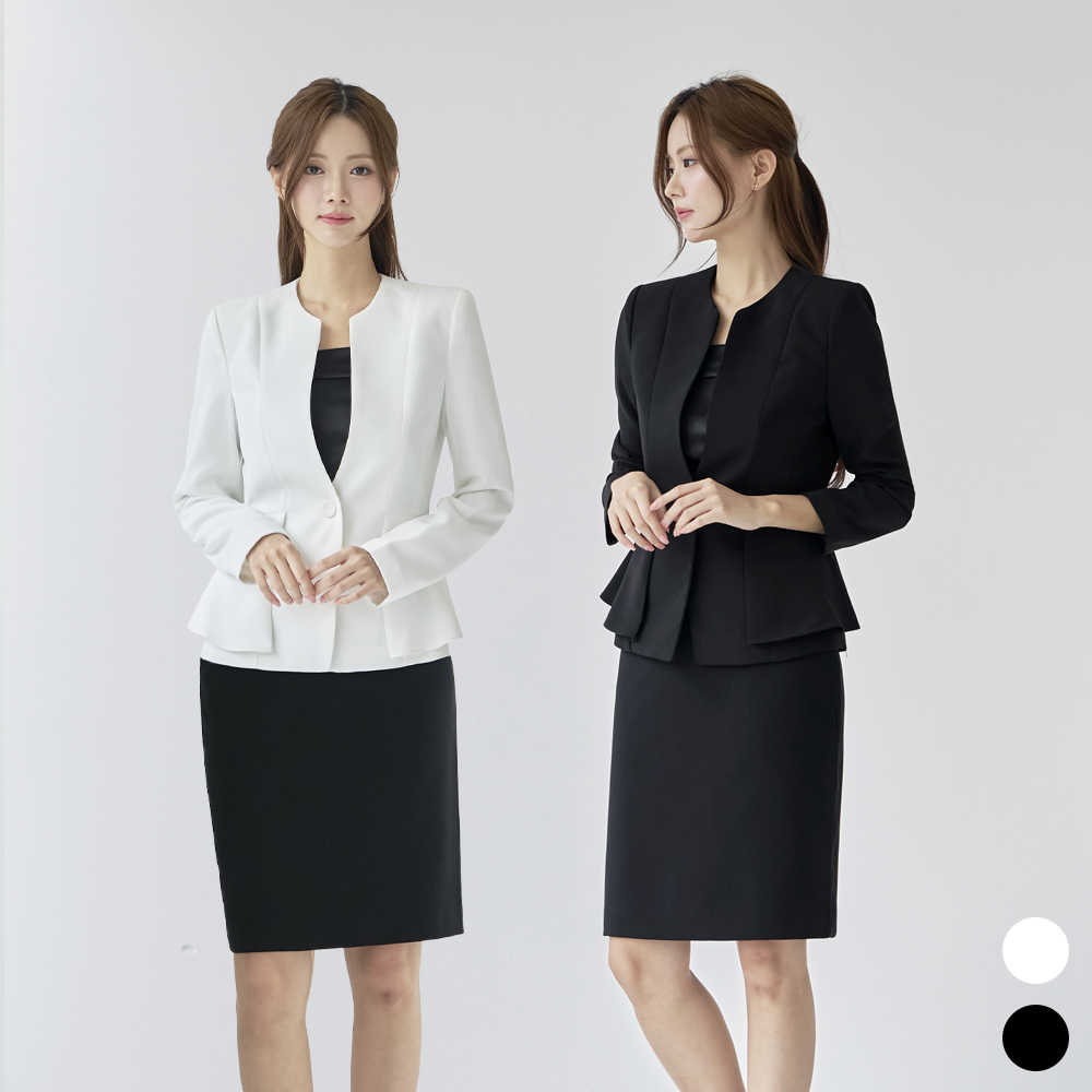 여자 면접 정장 아나운서 V넥 노버튼 페플럼자켓 [Y날개 치마 세트] 이미지 3