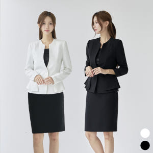 여자 면접 정장 아나운서 V넥 노버튼 페플럼자켓 [Y날개 치마 세트] 착용 후기 | 사이즈/핏 총정리 - 상품 이미지 3