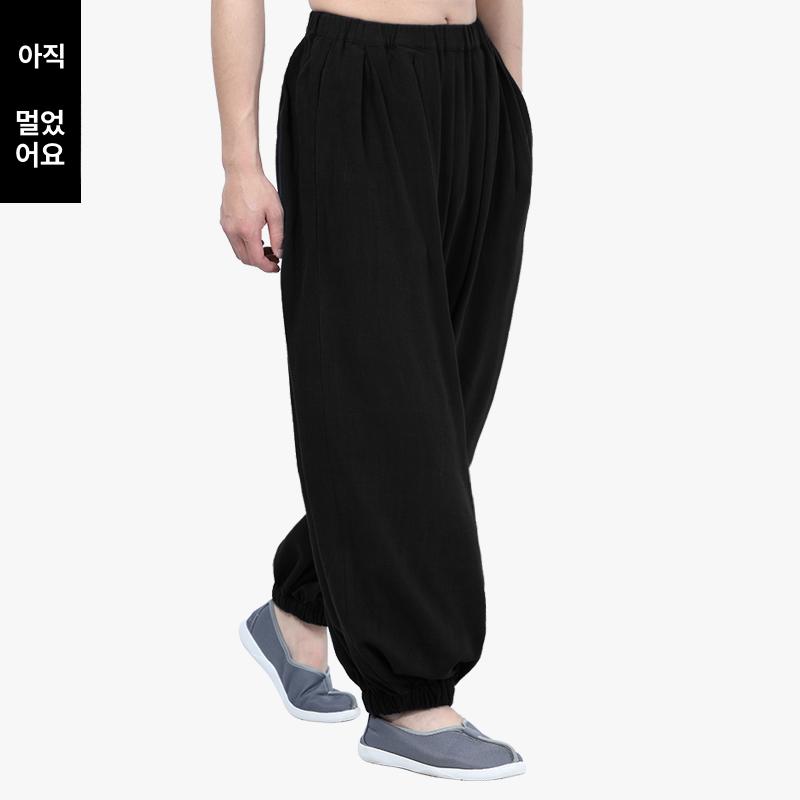남성 여름 승복 명상용 편안한 루즈핏 바지 블랙 S 155-160cm - 상세 이미지 4