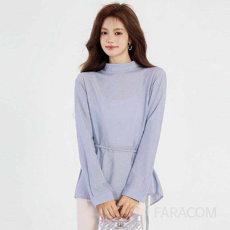 여성 가을 긴팔 셔츠 스탠드칼라 블라우스 프랑스식 스타일 루즈핏 고급스러운 니치 기질 풀오버 데일리룩 빈티지 감성 - 메인 이미지