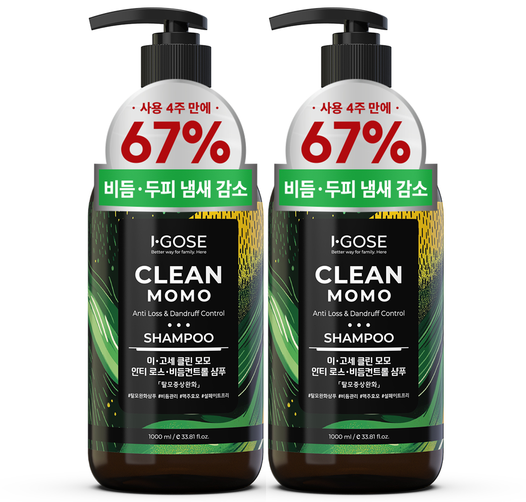 이고세 비듬케어 정수리냄새 탈모증상완화 클린 모모 샴푸 1L, 2개 - 상품 이미지