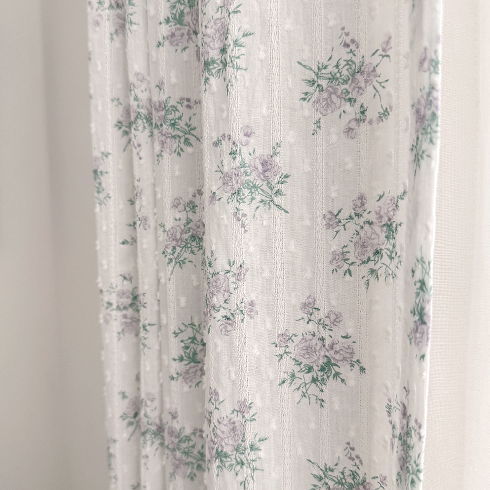 바이아미 눈꽃 도비 플라워 거실 커튼 맞춤 퍼플