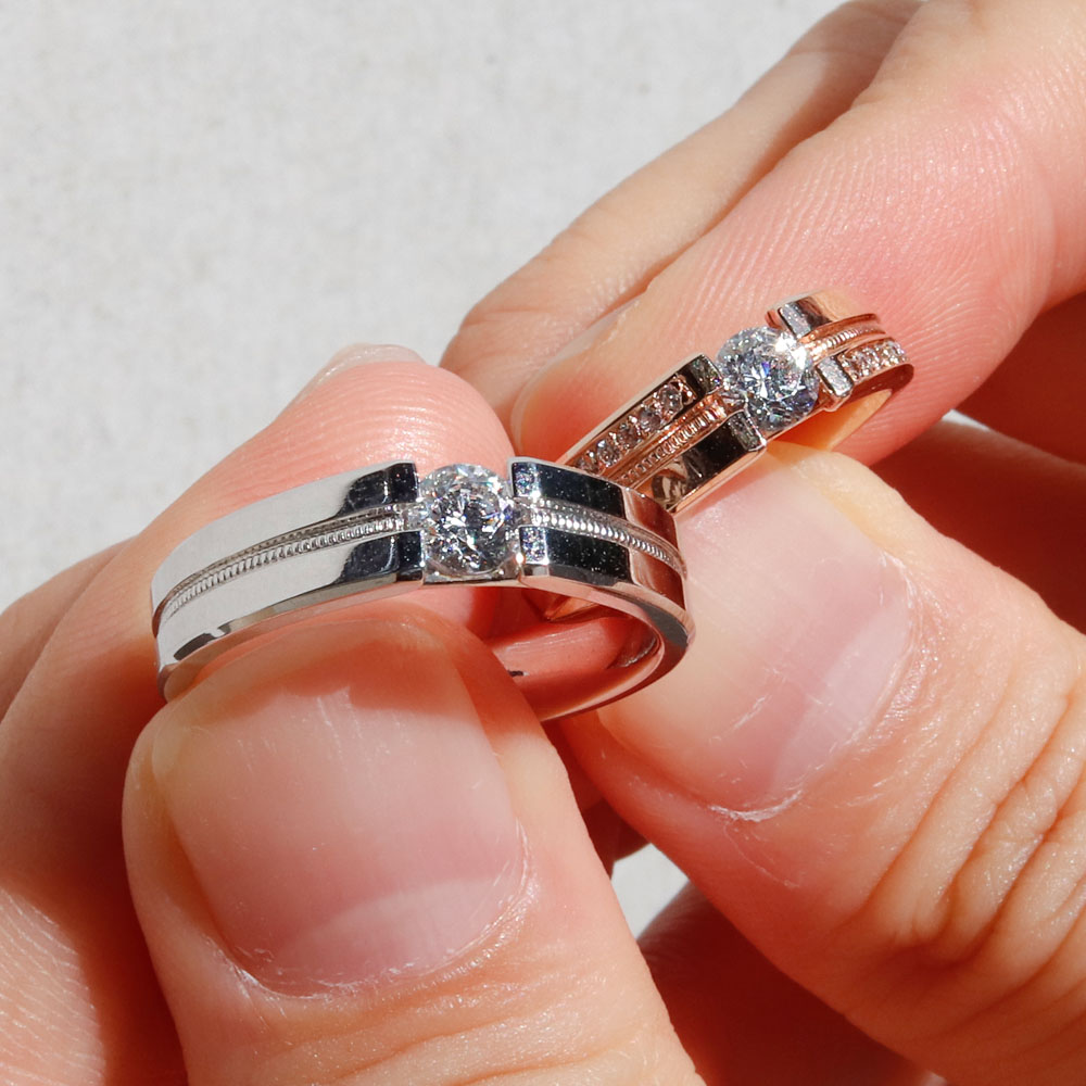 3부 천연 다이아 리네아 커플링 반지 커플 결혼 웨딩 기념일