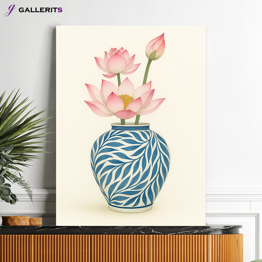 연화꽃 달항아리 그림 돈들어오는 연꽃 물고기 거실 액자 가게오픈선물 중형 - 상품 이미지