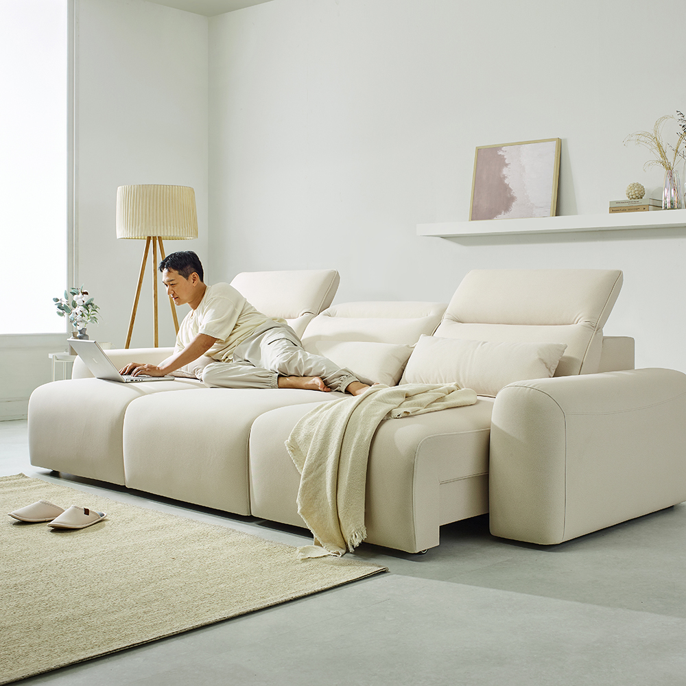 3세대 출시 시에모 3세대 발끼임 방지 리클라이너 쇼파 슬라이딩 모션 무빙 소파 스툴미포함, 아이보리(패브릭), 4인용