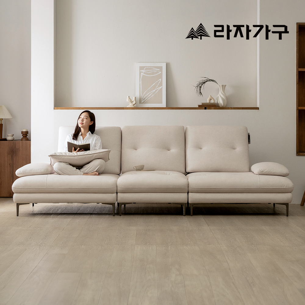 라자가구 제이드 조야 패브릭 스윙 소파 푹신한 모듈 거실 기능성 쇼파 스툴미포함, 아이보리, 4인용