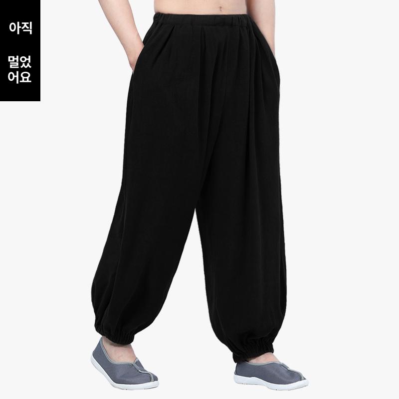 남성 여름 승복 명상용 편안한 루즈핏 바지 블랙 S 155-160cm - 상품 이미지