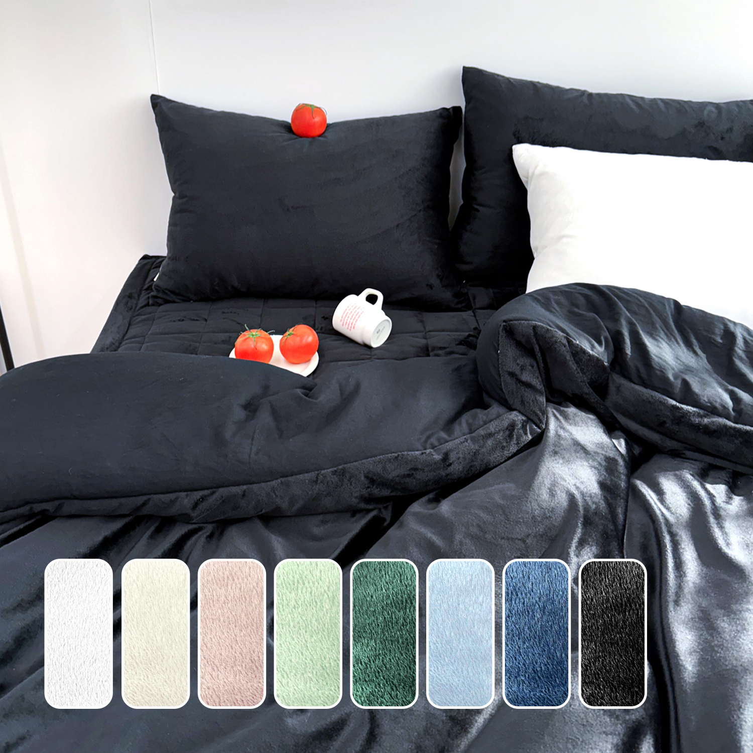 포근한 윈터테일 리버서블 겨울 밍크 극세사 옥수수솜 무봉제 차렵이불 세트 블랙 캣, SS베이직세트(이불+베개커버)