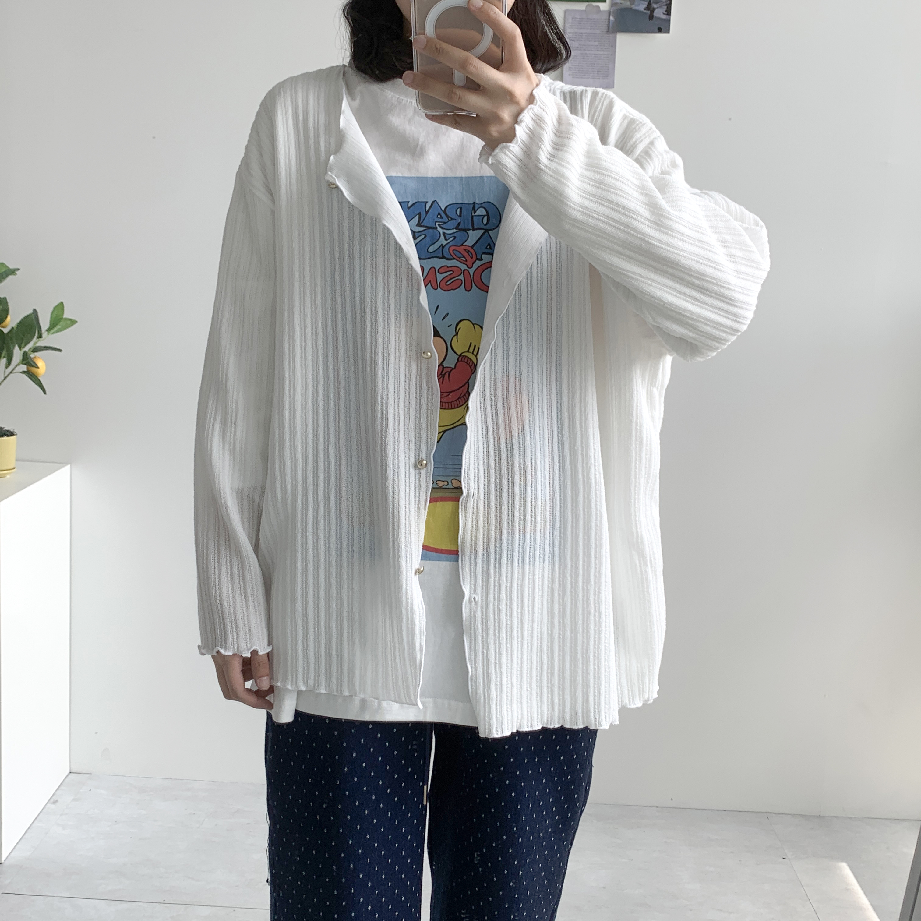 콩알 간절기가디건 얇은가디건 빅사이즈가디건 - 상세 이미지 4