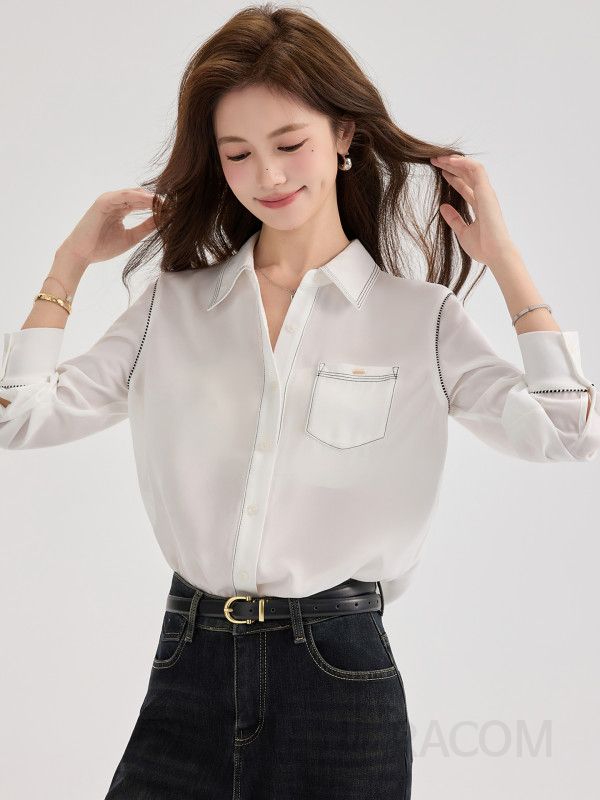 여성 긴팔 셔츠블라우스 가을 데일리 루즈핏 캐주얼 스타일 독특한 디자인 편안한 착용감 빈티지 무드 프린트 포인트 매력적인 상의 - 상세 이미지 2