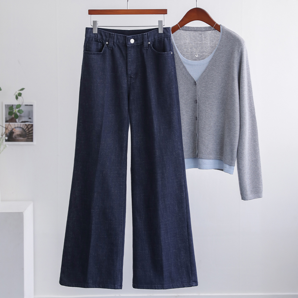 포틴 논페이드 히든밴딩 와이드 부츠컷 생지 데님 팬츠 - 상세 이미지 2