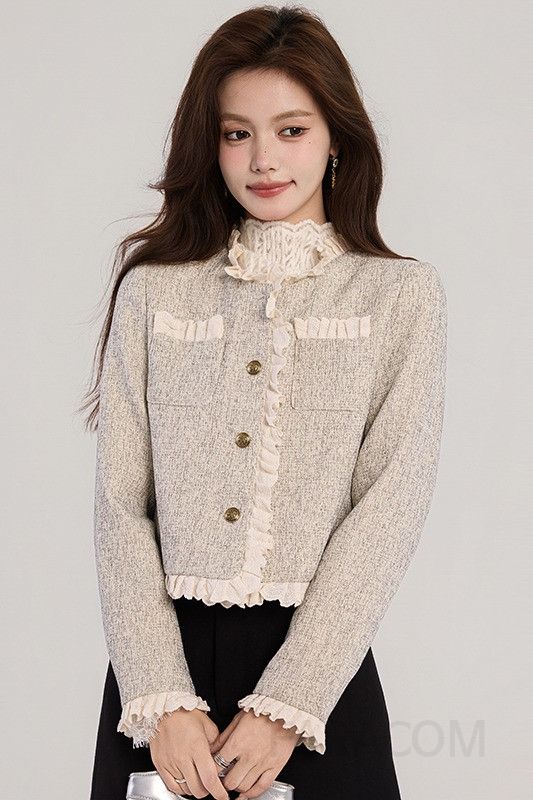 레이스 스플라이싱 여성 숏 재킷 가을 간절기 패션 트렌디한 디자인 데일리 착용감 모던한 스타일링 외출용 - 상세 이미지 5
