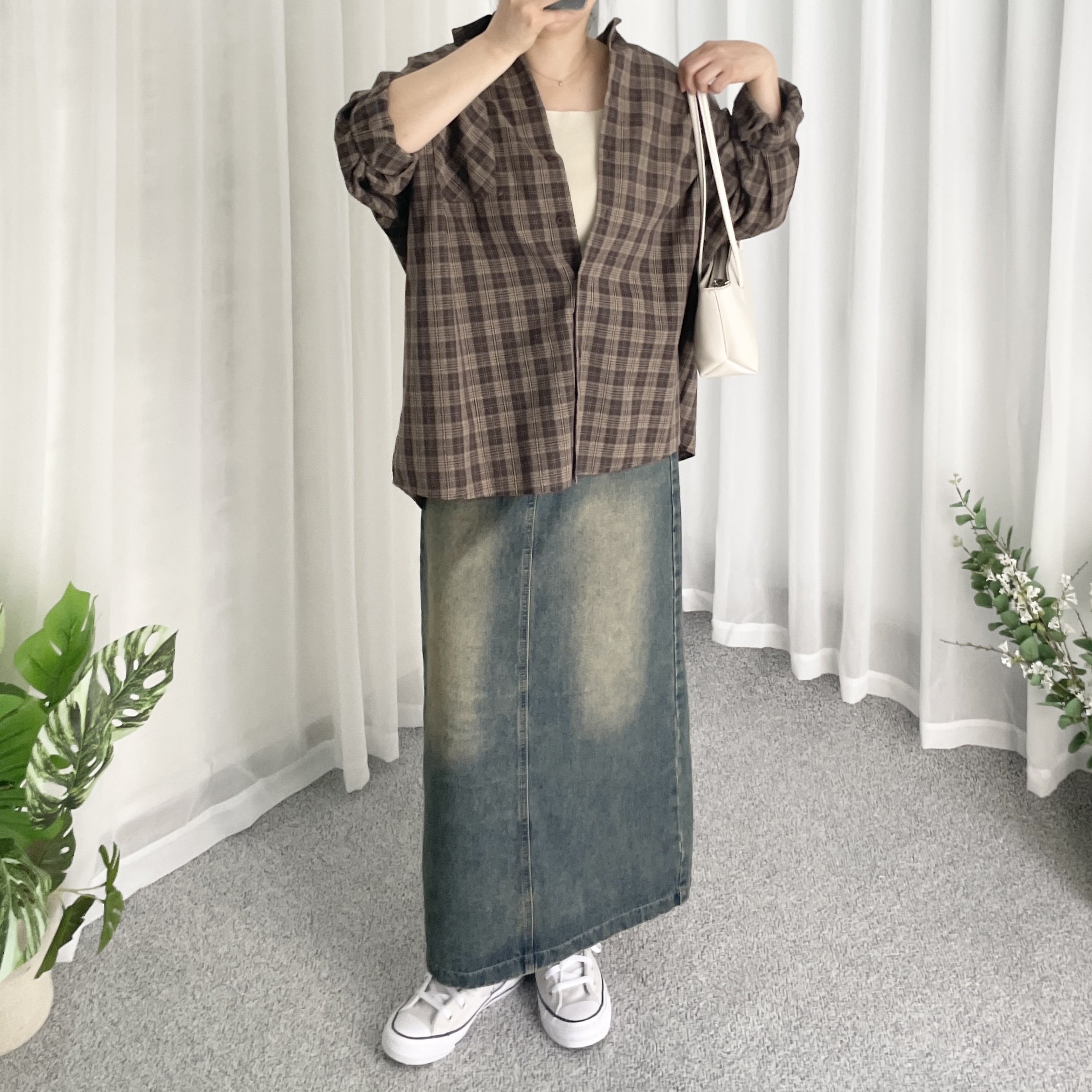 여성체크남방 오버핏남방 드롭숄더셔츠 - 상세 이미지 5