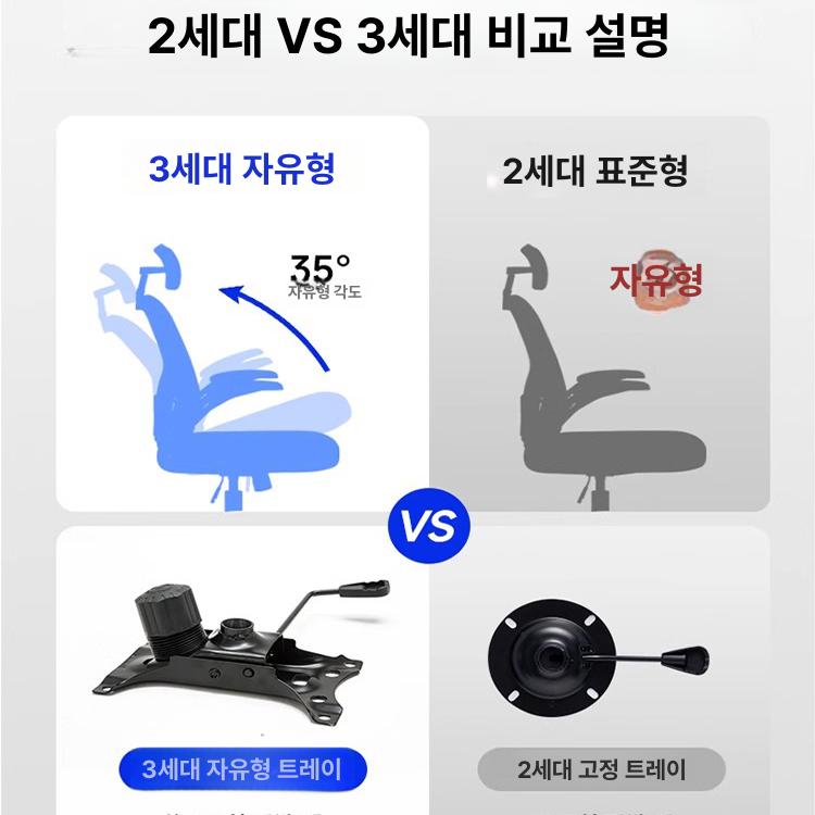 인체공학적 게임 컴퓨터의자 게이밍의자 책상의자 블랙 2세대 표준 1단 없음 나일론 받침대 90 플립 팔걸이 - 상세 이미지 5