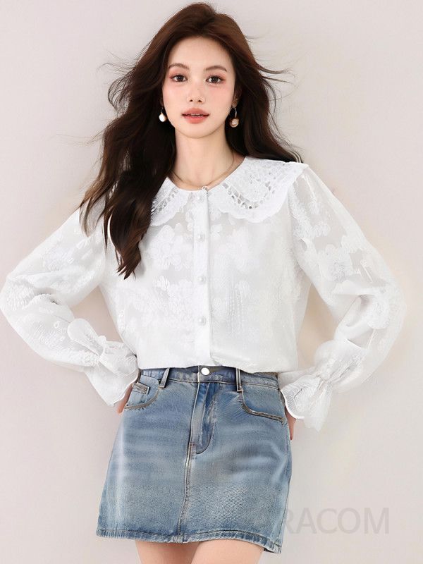 여성 링클프리 긴팔 셔츠 가을 데일리 화이트 구김없는 스타일 편안한 착용감 캐주얼 블라우스 패션 아이템 - 상세 이미지 3