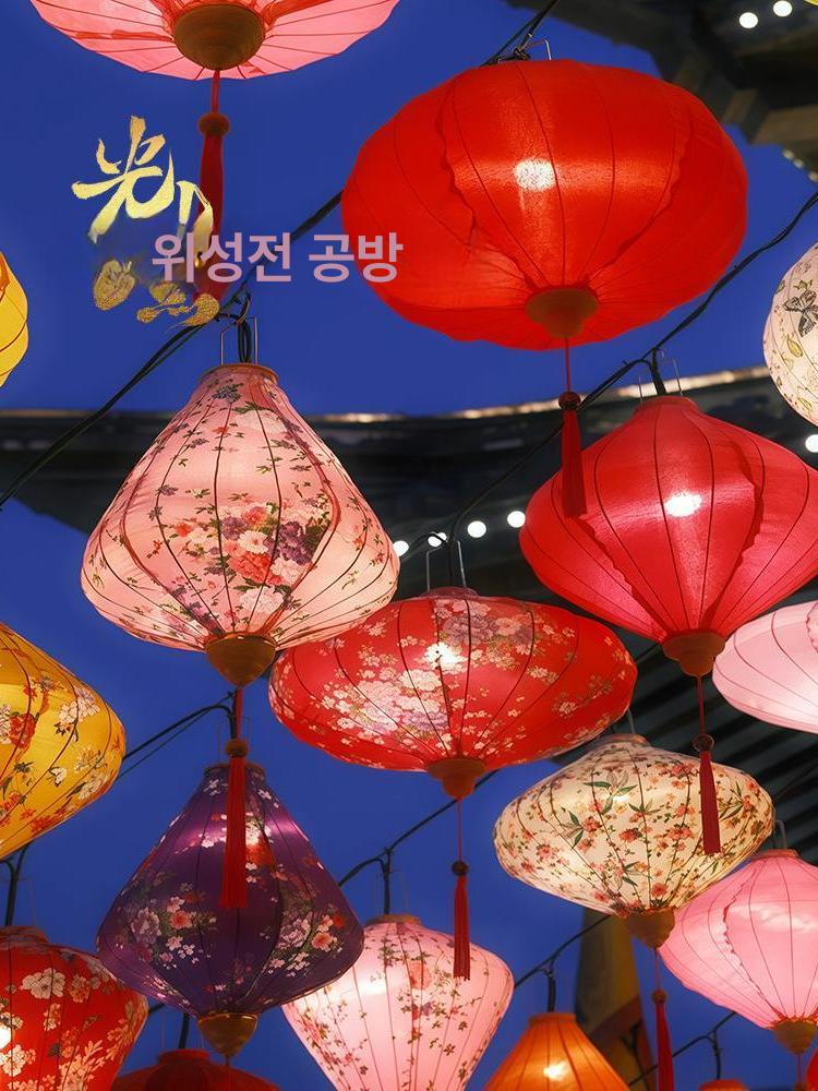 중국식 전통 홍등 야시장 인테리어 조명 랜턴 등불 일체형 방수 램프 12인치 - 상세 이미지 2
