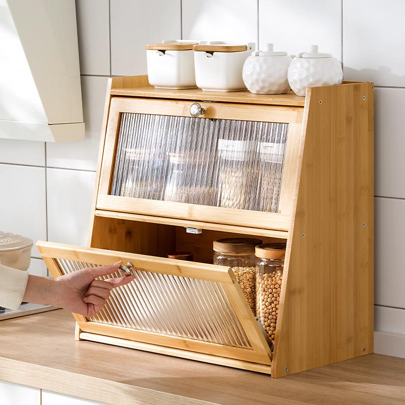 원목 식탁정리함 소품 식탁위 빵보관함 우드 화장대 티 컬러 2단 50cm - 상품 이미지
