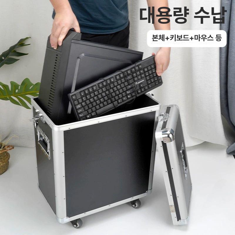27인치 모니터 알루미늄 듀얼모니터 하드 케이스 중형 블랙-4개 만능 바퀴 중타 케이스 캐리어 - 상세 이미지 3