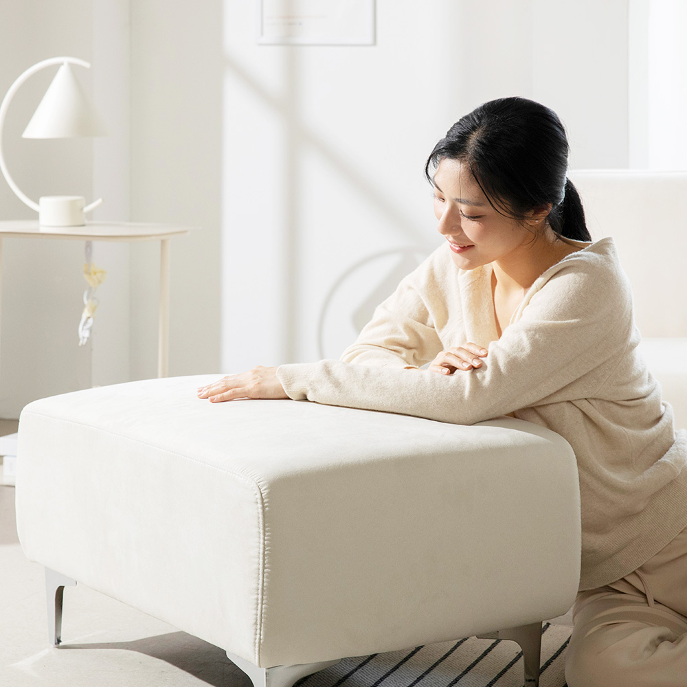 라자가구 시몬 아쿠아 원룸 미니 거실 카페 패브릭 소파 2인 스툴포함, 우형_베이지