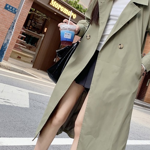 (YY) 멋스러운 여성 트렌치 롱 코드 버튼 카라넥 스트랩 캐주얼 매력적인 심플 데일리룩 아우터 - 메인 이미지