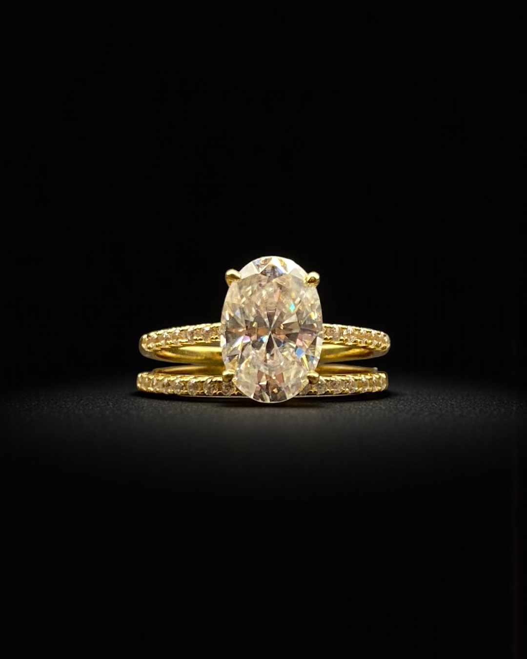 [18K vermeil Ring] 18K도금 모이사나이트 오벌 레이어드링 2ring-1set - 상세 이미지 2