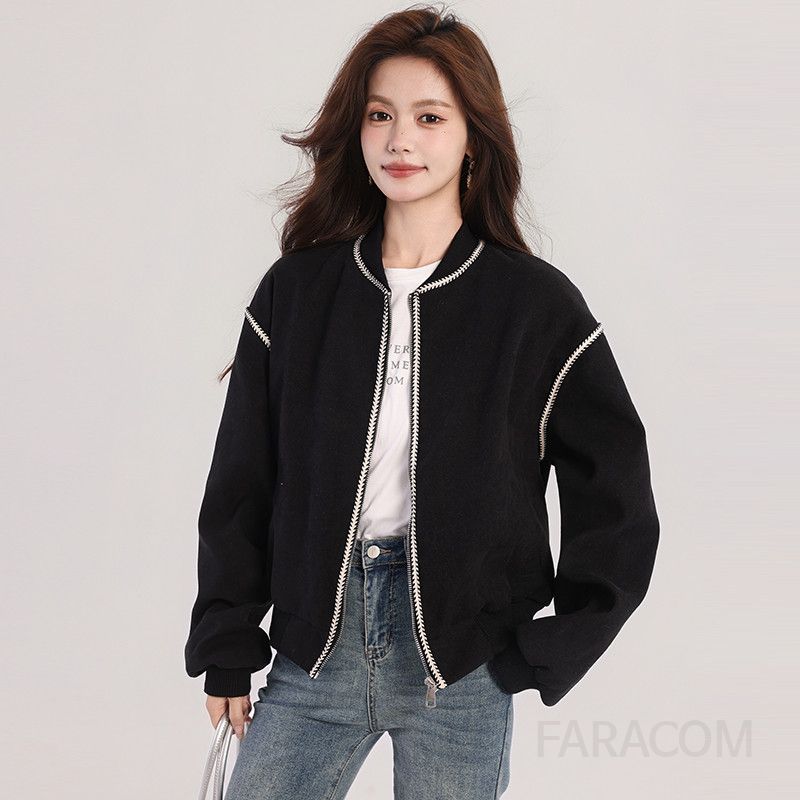 숏 블랙 여성 루즈핏 가을 캐주얼 자켓 간절기용 스타일리시한 레트로 디자인 외출용 편안한 착용감 데일리 아우터 - 상세 이미지 2