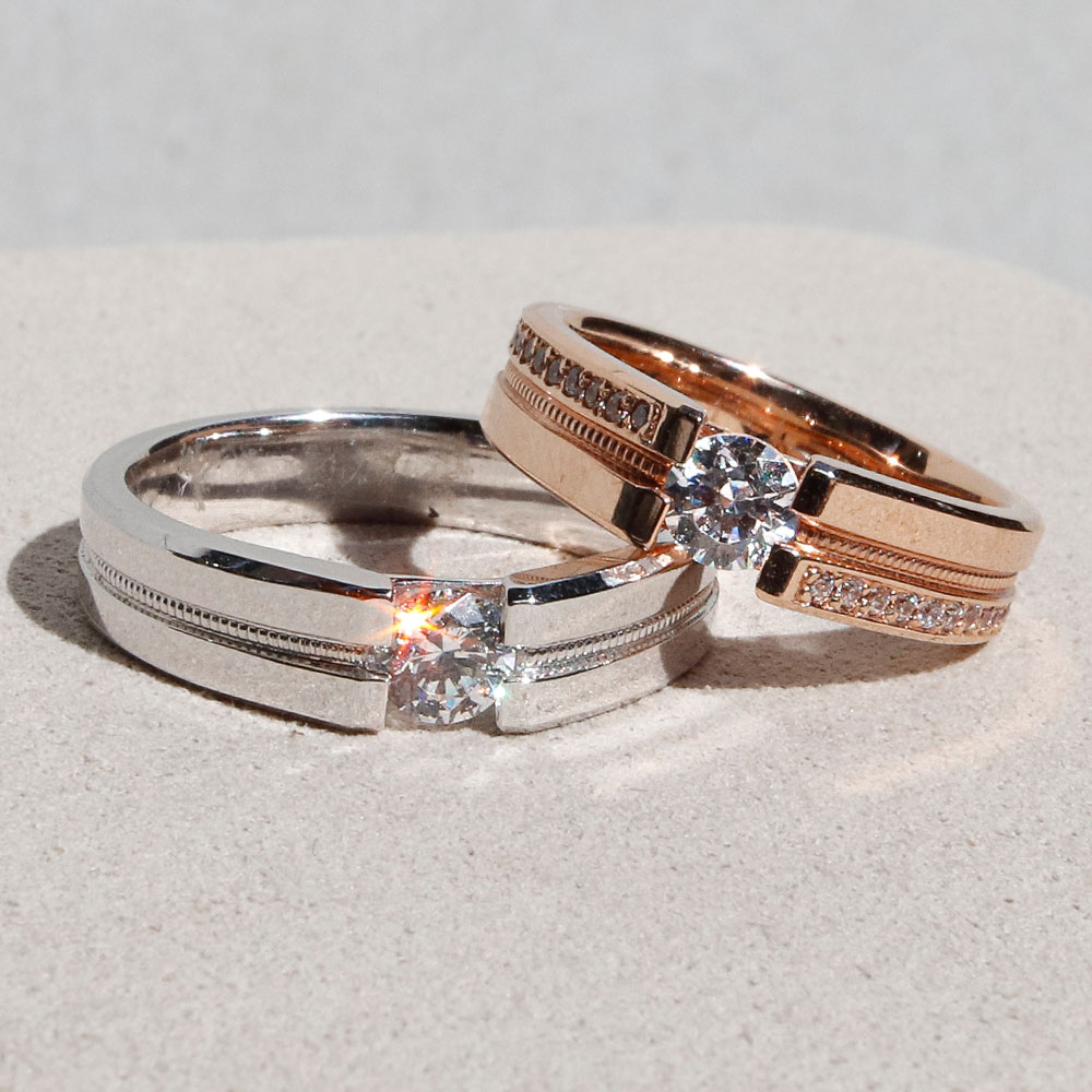 3부 천연 다이아 리네아 커플링 반지 커플 결혼 웨딩 기념일