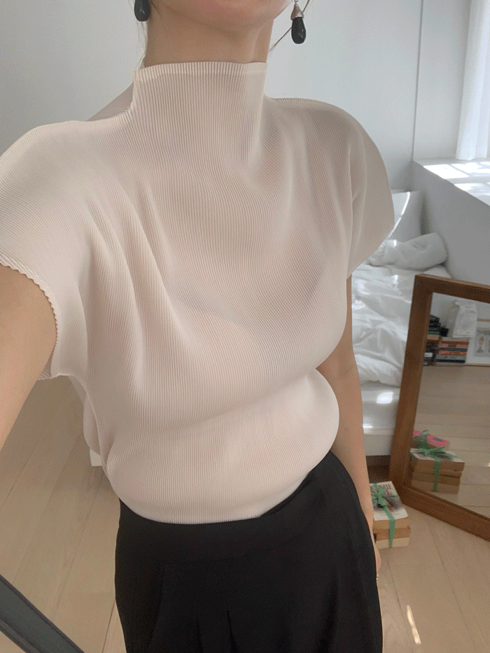 이바 반하이넥 플리츠 블라우스 루즈핏 하객룩 - 상품 이미지