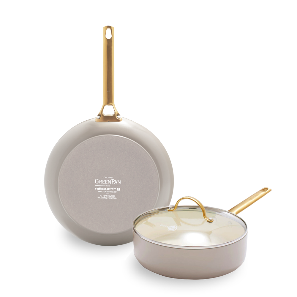 그린팬 파도바 프라이팬 편수냄비 2종 선물세트 세라믹 논스틱 코팅 인덕션 팬 28cm + 웨스턴 24cm, 토우프브라운 - 메인 이미지
