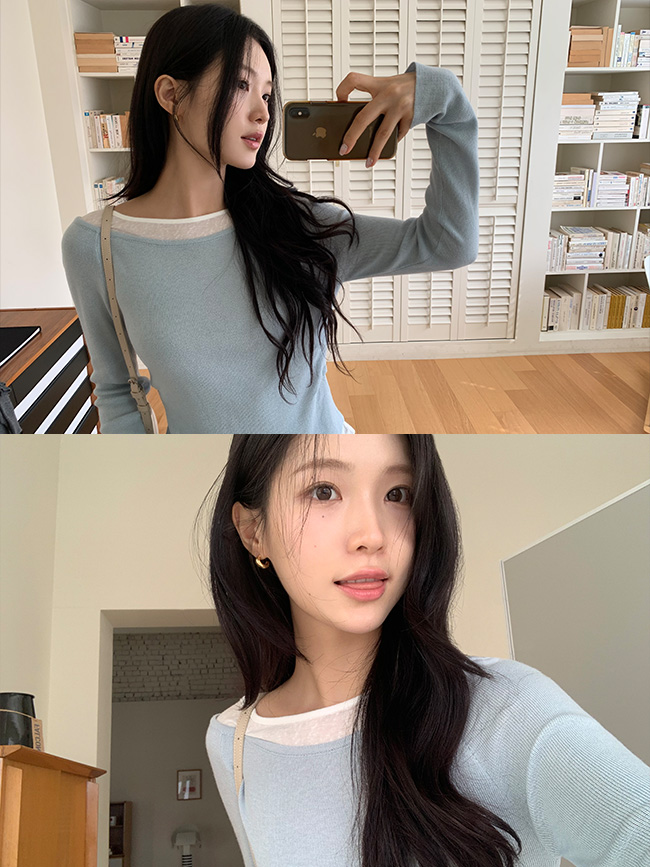 보트넥 배색 레이어드 긴팔 티셔츠 ts4710 - 상세 이미지 4
