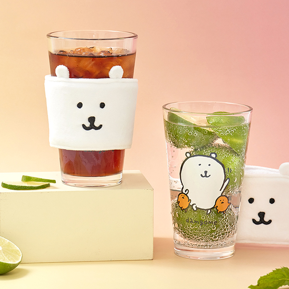 담곰이 글라스 컵 홀더 세트 농담곰 유리 머그 음료 식기 캐릭터 굿즈 - 상품 이미지