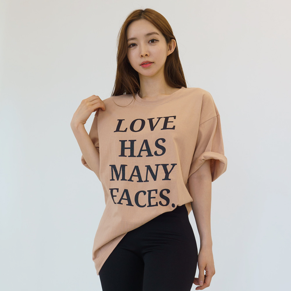 페이스 레터링 루즈핏 라운드 반팔티셔츠 베이직 심플 롱티 제품 이미지