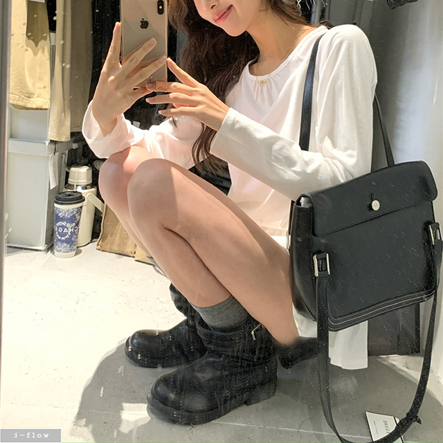 니취 캉캉 프릴 스트링 롱 하프 티셔츠 3col 가을 봄 미니원피스 레이어드 제이플로우 - 상세 이미지 3
