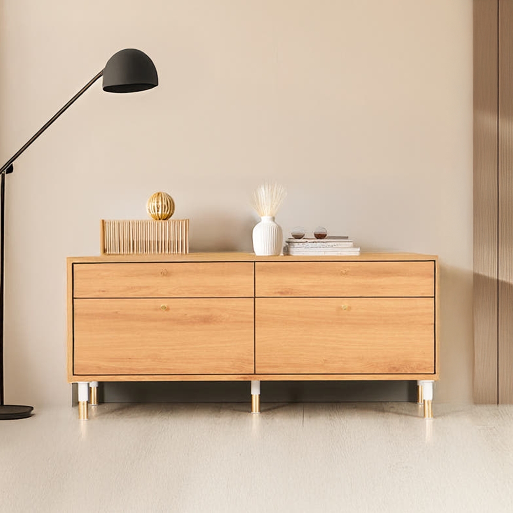 프라하 안방티비장 낮은 티비 서랍장 선반 1200x400x525mm, 월넛