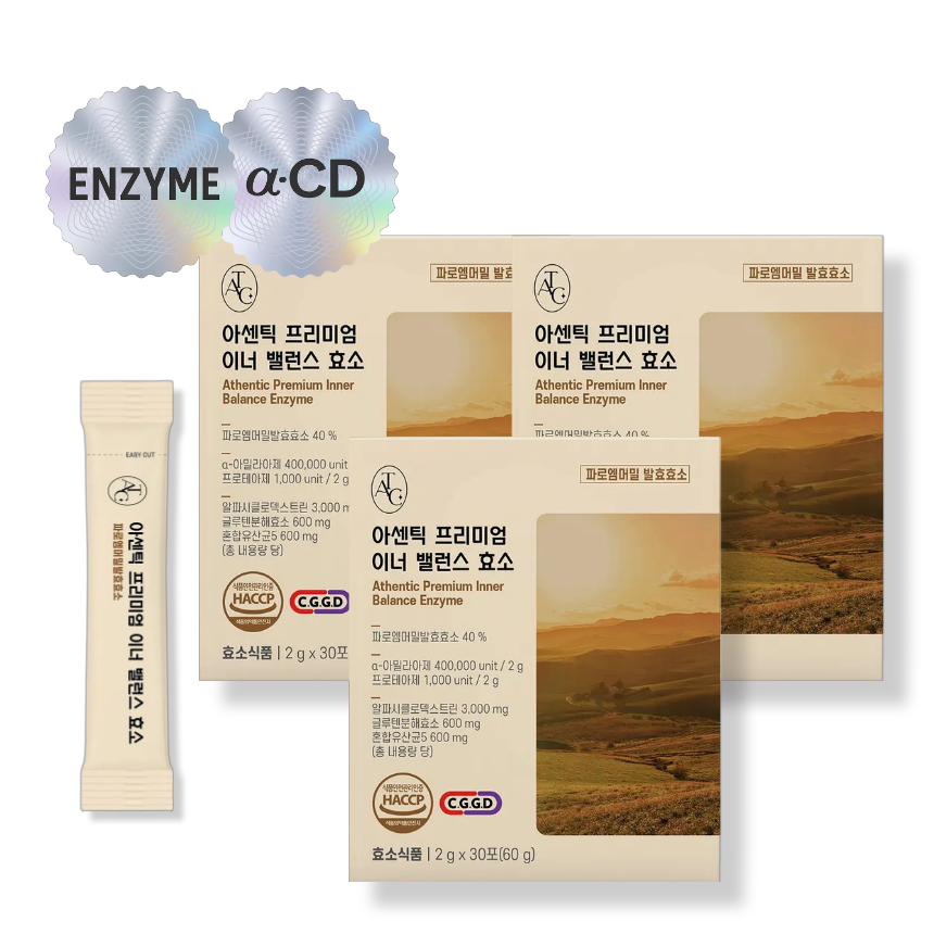 효소 + 알파CD 아센틱 프리미엄 이너 밸런스 효소 30포, 3개 - 메인 이미지