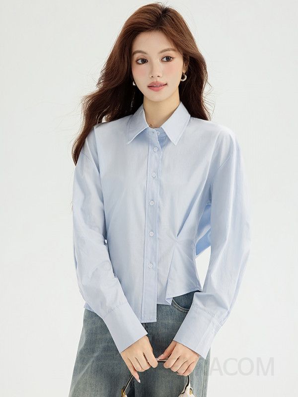 여성 플리츠 셔츠 세련된 가을 디자인 독특한 루즈 핏 캐주얼 블라우스 스타일 편안한 착용감 데일리룩 추천 - 상세 이미지 4