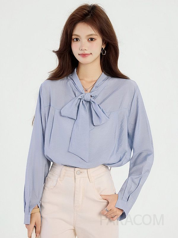 여성 가을 긴팔 셔츠 스탠드칼라 블라우스 프랑스식 스타일 루즈핏 고급스러운 니치 기질 풀오버 데일리룩 빈티지 감성 - 상세 이미지 4