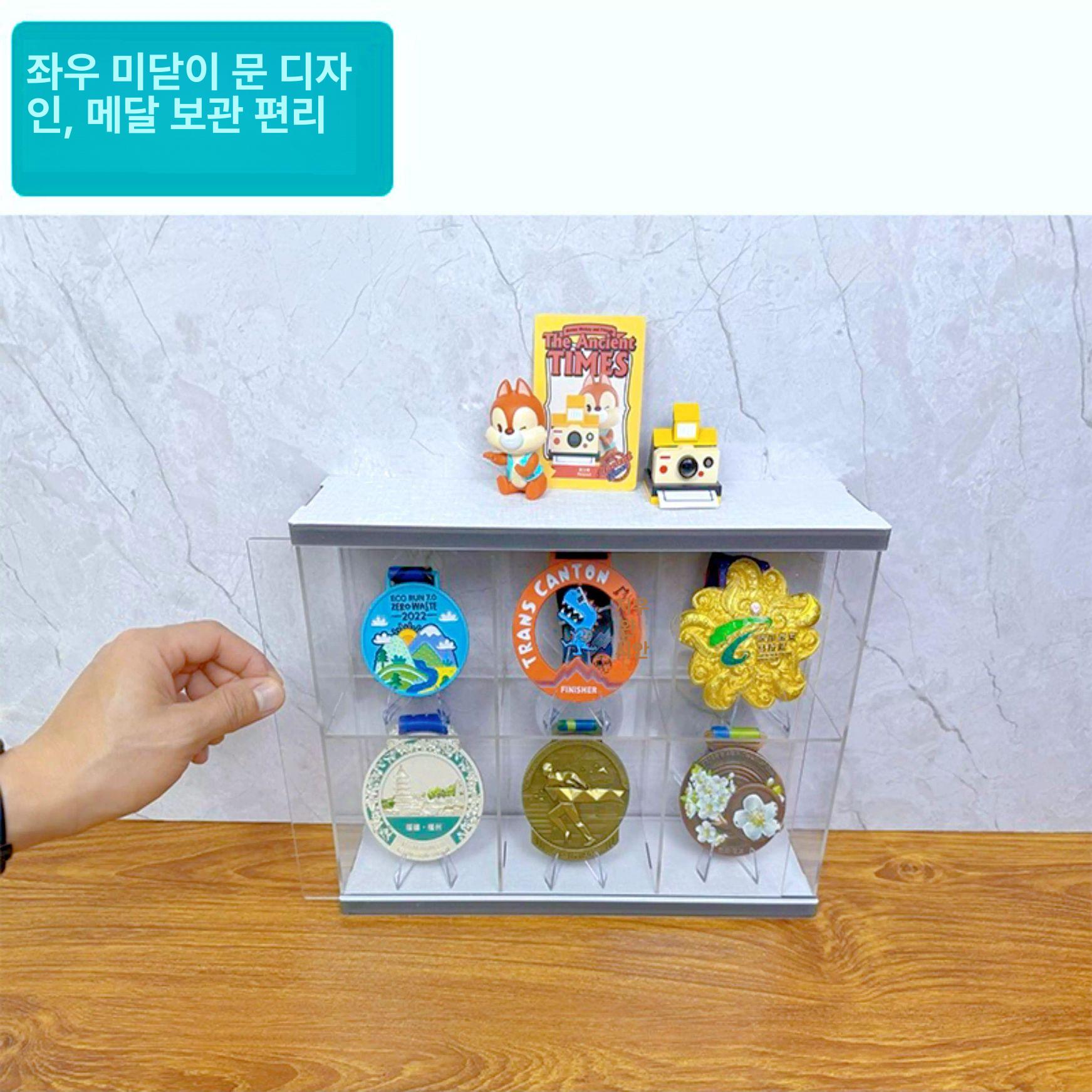 투명 메달 보관함 아크릴 진열 수집 디스플레이 전시 마라톤 정리함 소품 훈장 거치대 수납함 6칸 일반형 - 상세 이미지 4