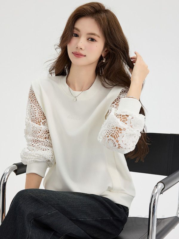 여성 라운드넥 크로셰 긴팔 스웨터 가을 독특한 디자인 데일리룩 느슨한 착용감 편안한 스타일 캐주얼한 매치 위한 패션 탑 - 상세 이미지 3