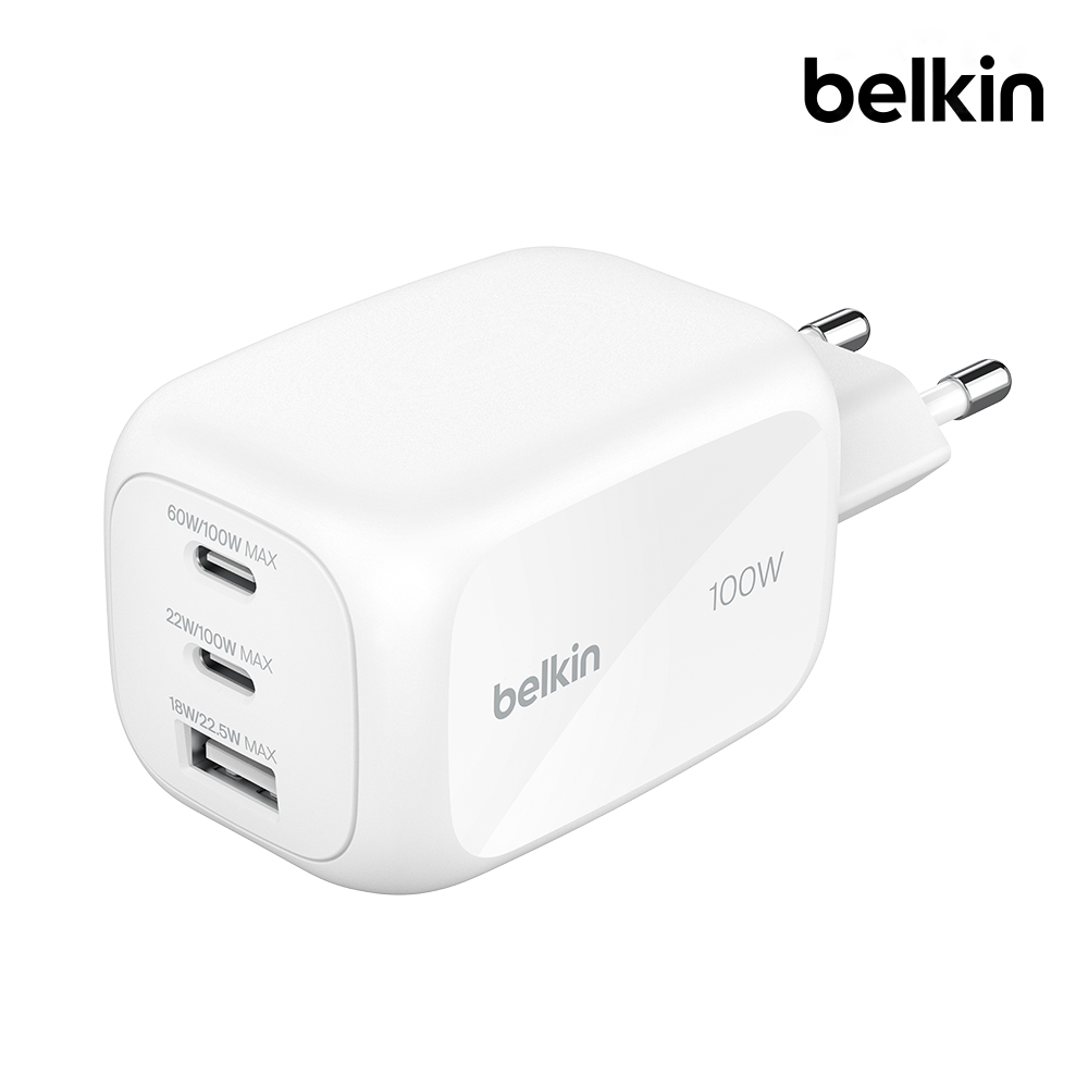벨킨 100W 3포트 GaN 초고속 충전기 듀얼 C타입 USB-A WCH016 노트북 충전 아이폰17 16 호환