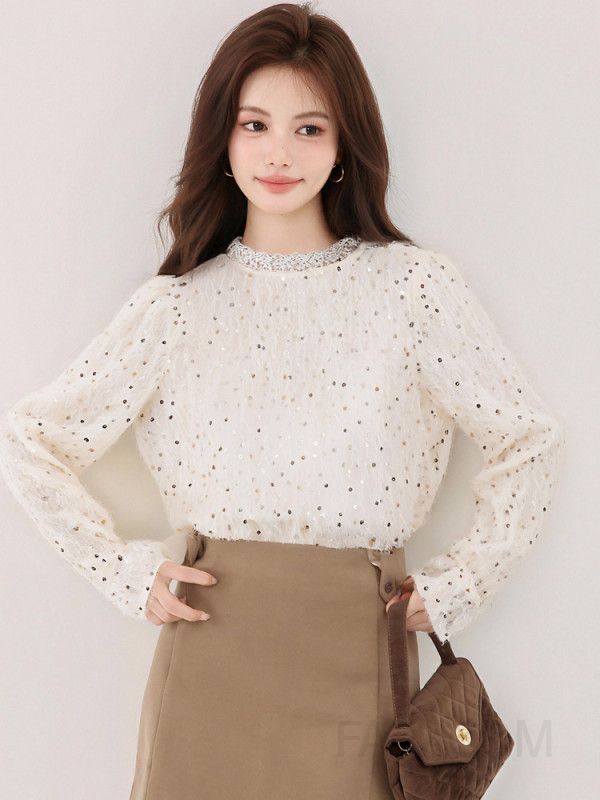 고급 원목 라운드넥 블라우스 여성 가을 셔츠 스타일리시한 디자인 루즈핏 데일리 착용감 편안한 캐주얼룩 하객 패션 - 상세 이미지 2