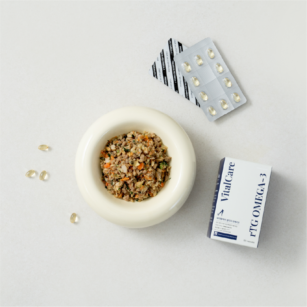 씽크라이크펫 순도80% KD파마 강아지 오메가3 250mg 60캡슐 피부 관절 영양제 바이탈케어 알티지