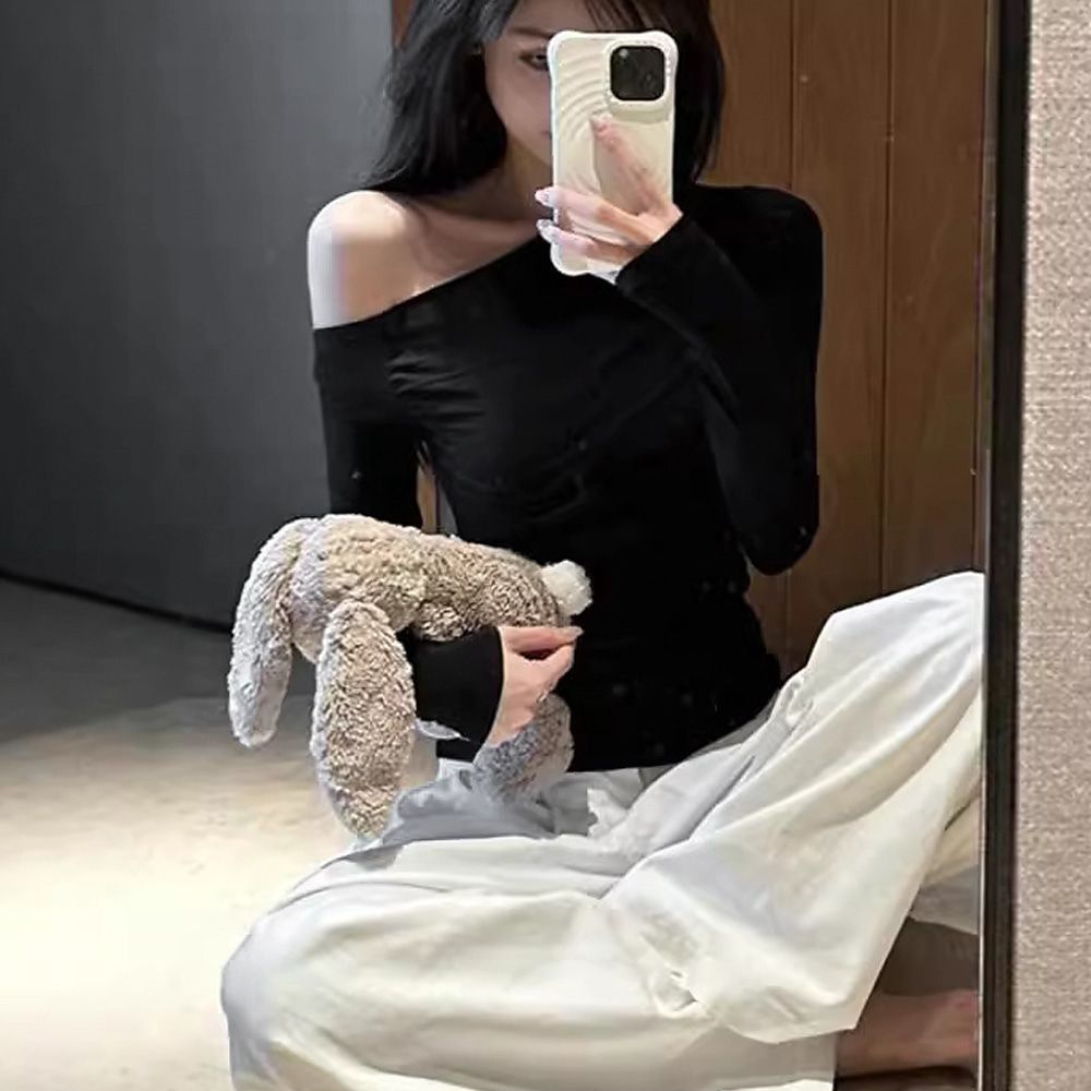 엘로안 원숄더티셔츠 긴팔 무지 슬림핏 AG3072 - 상세 이미지 3