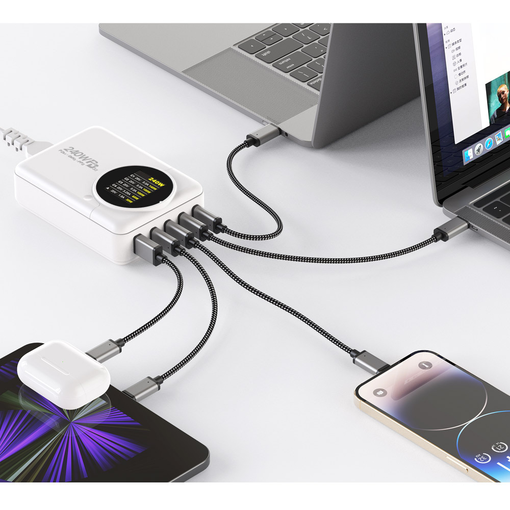200w 접지형 고속 멀티충전기 맥북 C타입 200PD-GAN2 100WLED 케이블세트 이미지 7