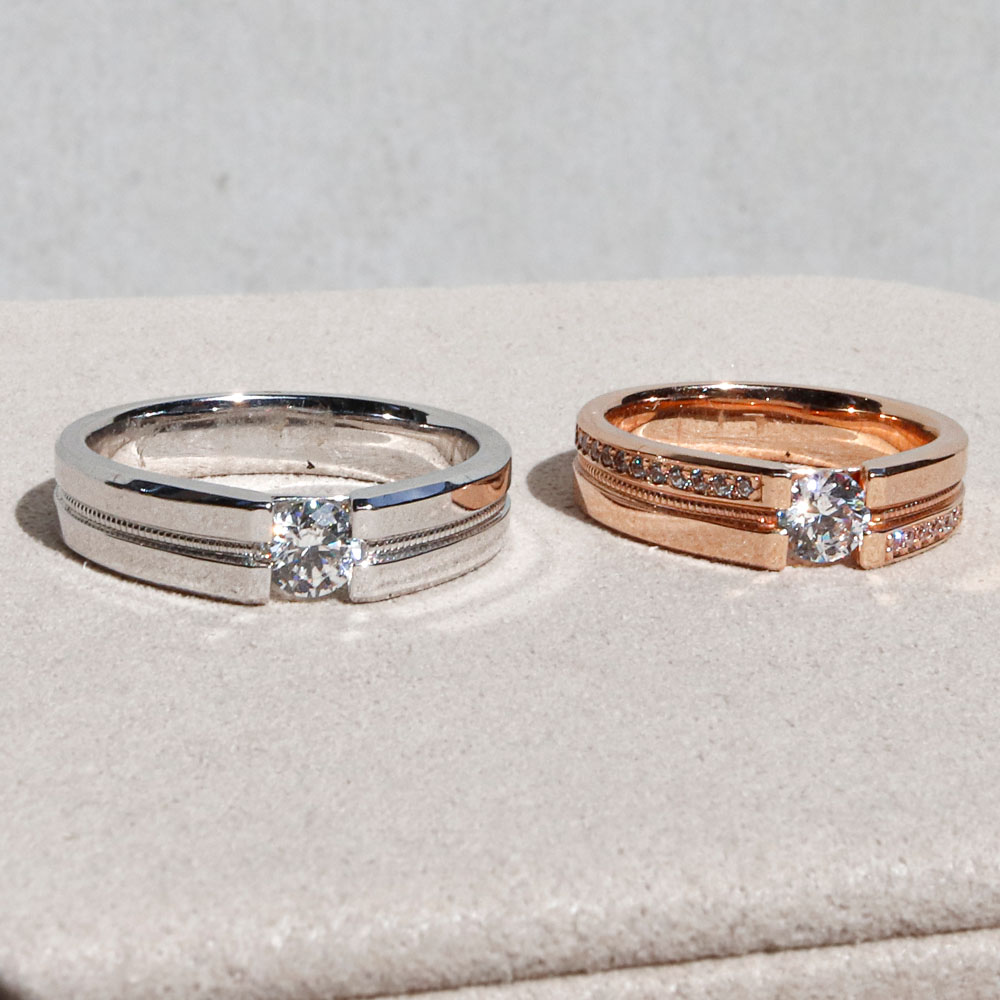 3부 천연 다이아 리네아 커플링 반지 커플 결혼 웨딩 기념일