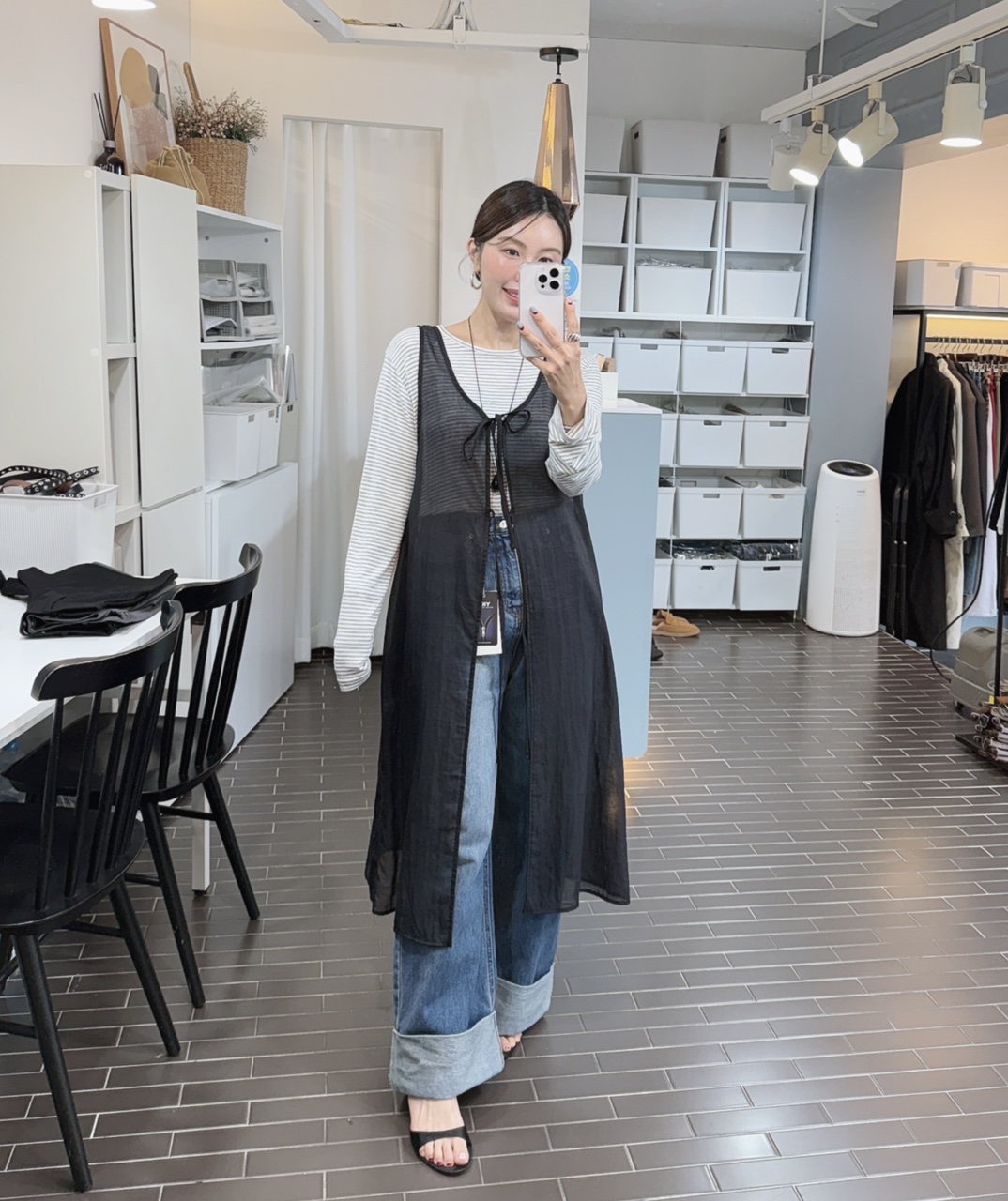 쉬폰 롱 레이어드 조끼 원피스 가을 간절기 시스루 뷔스티에 나시