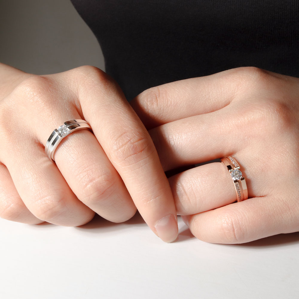 3부 천연 다이아 리네아 커플링 반지 커플 결혼 웨딩 기념일