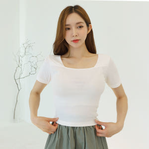 스퀘어넥 슬림핏 쫀쫀스판 골지 반팔티셔츠 쫄티 무지 이너 기본티 착용 후기 | 사이즈/핏 총정리 - 상품 이미지 2