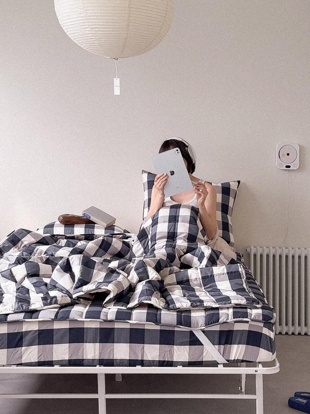 클래식 빅깅엄 네이비 체크 차렵이불 4종 풀세트 10%