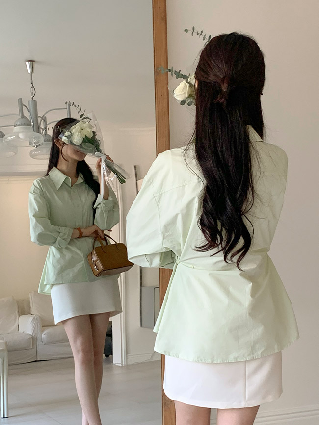 필린 루즈핏 허리 버튼 파스텔 셔츠 bs7823 - 상세 이미지 3